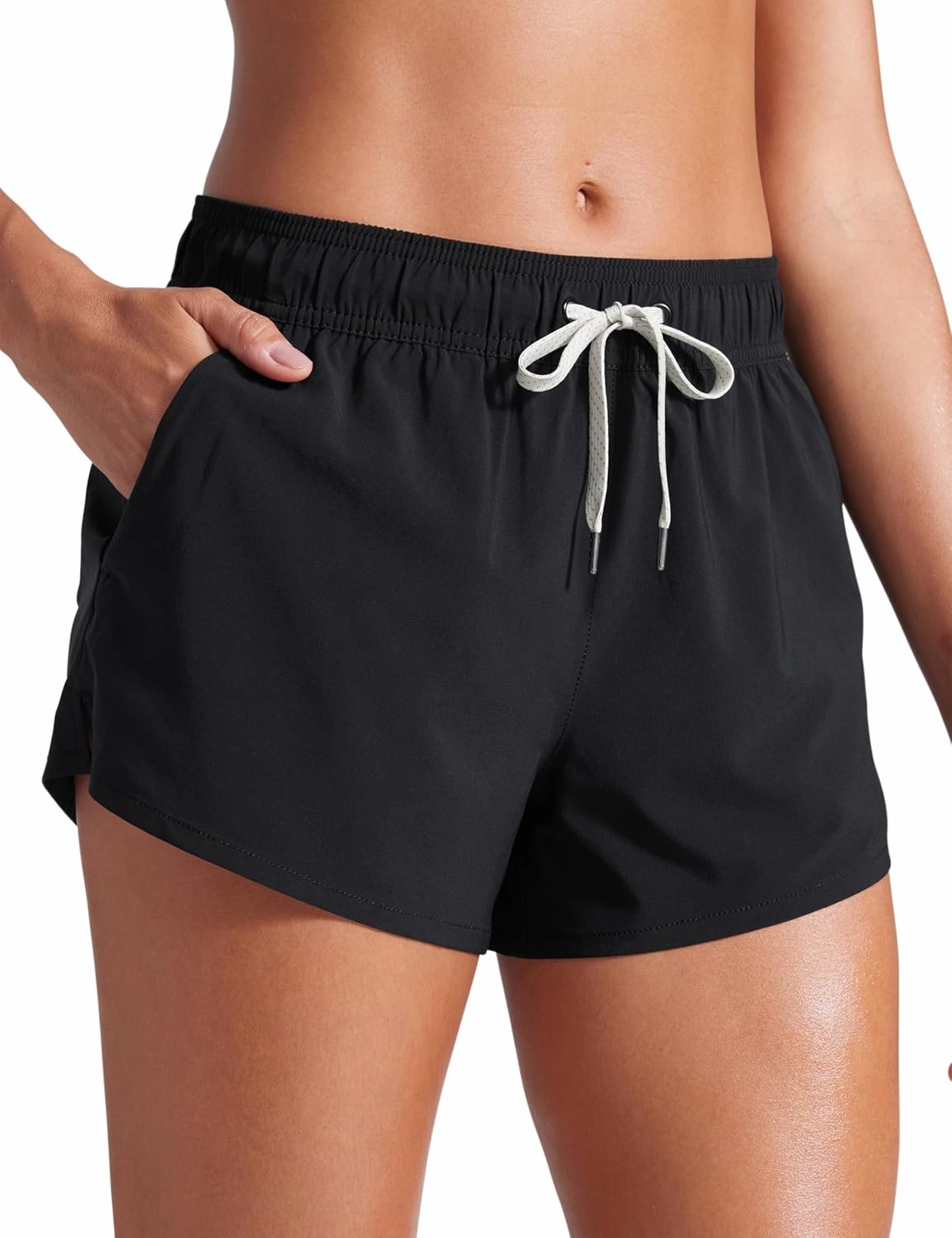 CRZ YOGA Womens 3" Mid Waisted Swim Board Shorts Side Splits Swimming Bottoms Quick Dry Beach Swimsuit with Liner Pockets