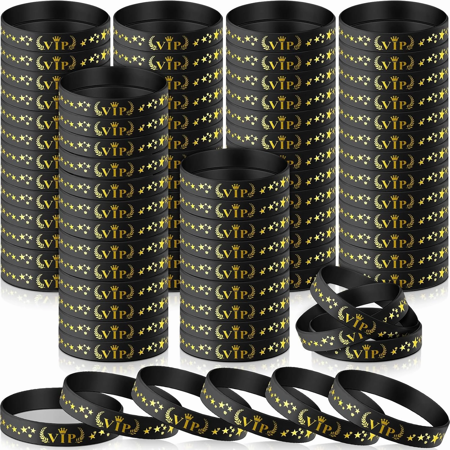 Cunno 100/200 Pcs Silicone VIP Wristbands Reusable Black Gold Identification Bracelets for Events Party Festivals Wedding Concert Fair Amusement School Office Supplies