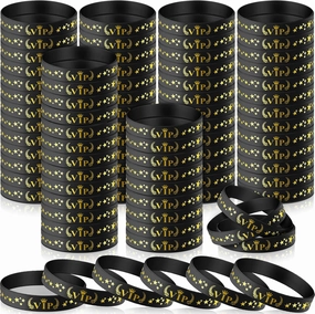 Cunno 100/200 Pcs Silicone VIP Wristbands Reusable Black Gold Identification Bracelets for Events Party Festivals Wedding Concert Fair Amusement School Office Supplies