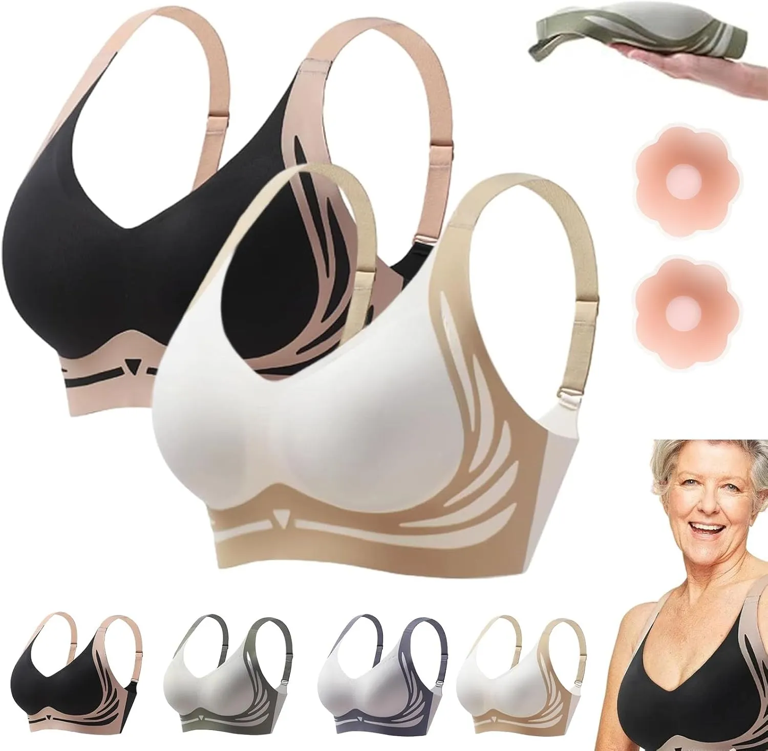 Currentlye Brassier Pro Push Up Bra, Front Closure for Elderly (2Pcs/B,XL(65-70kg))
