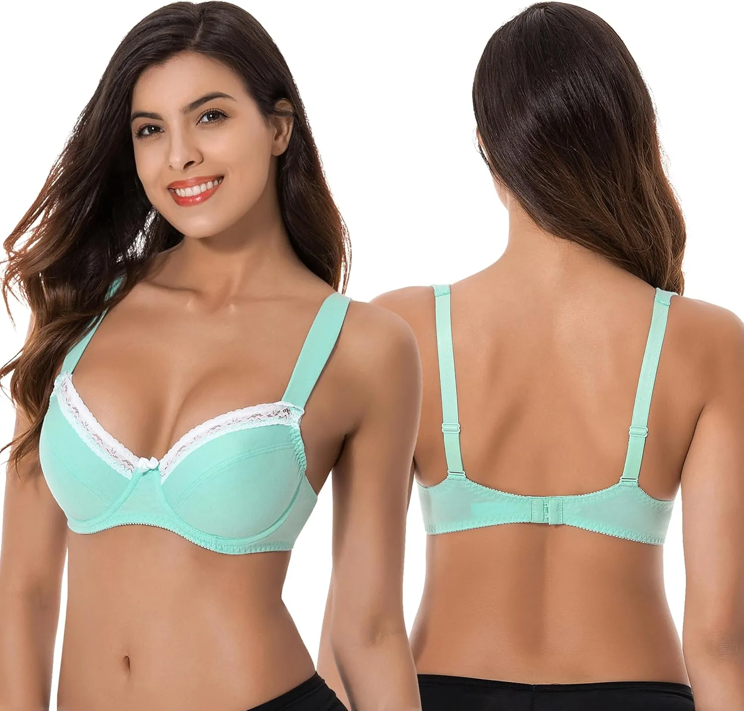 Curve Muse Women's Plus Size Unlined Balconette Cotton Bra-2 or 3Pack