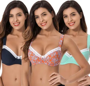 Curve Muse Women's Plus Size Unlined Balconette Cotton Bra-2 or 3Pack