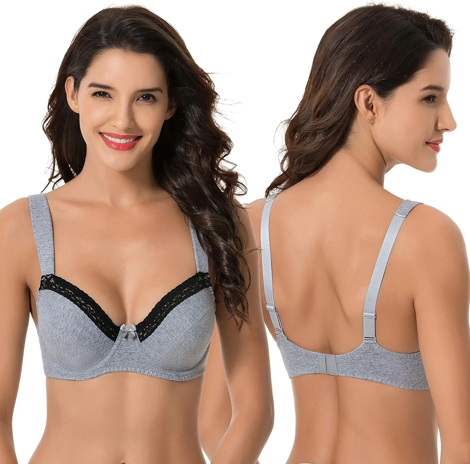 Curve Muse Women's Plus Size Unlined Balconette Cotton Bra-2 or 3Pack