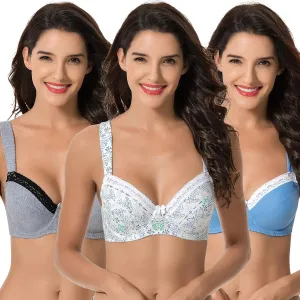 Curve Muse Women's Plus Size Unlined Balconette Cotton Bra-2 or 3Pack