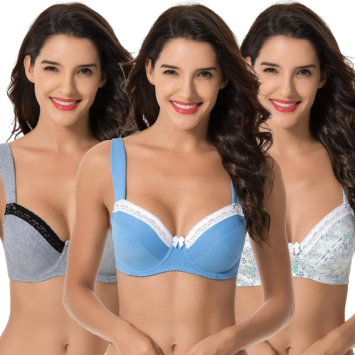 Curve Muse Women's Plus Size Unlined Balconette Cotton Bra-2 or 3Pack