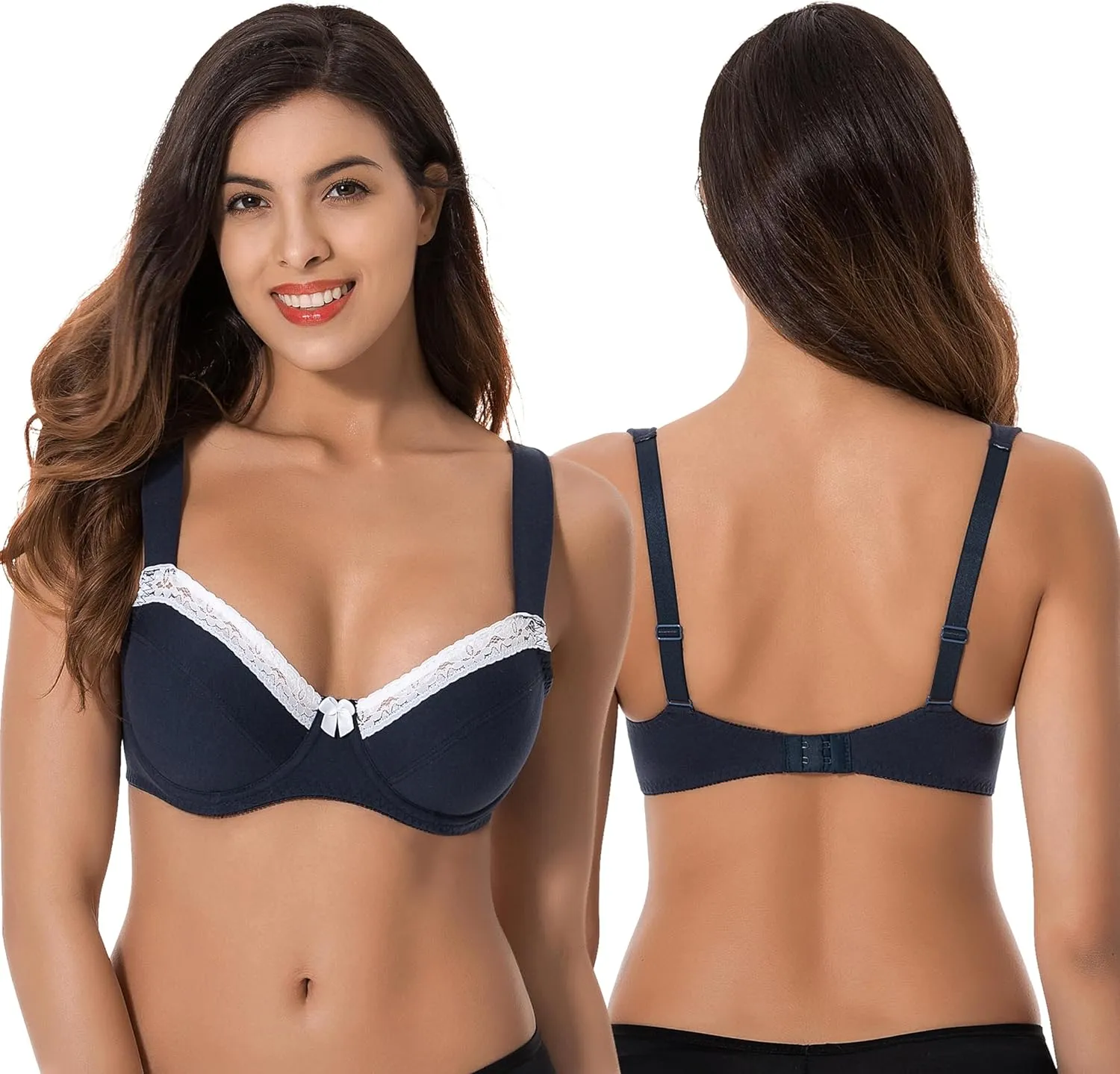Curve Muse Women's Plus Size Unlined Balconette Cotton Bra-2 or 3Pack