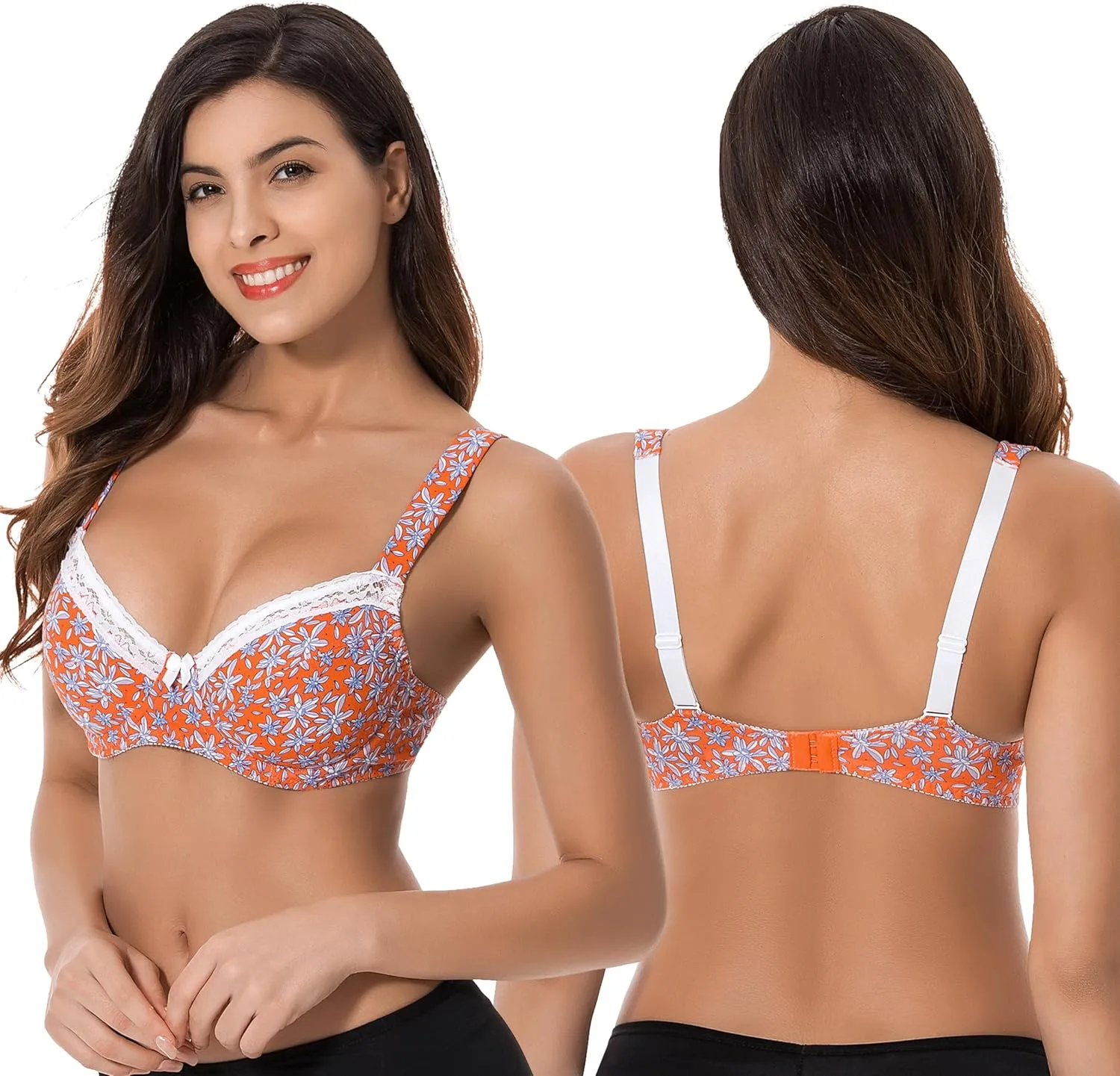 Curve Muse Women's Plus Size Unlined Balconette Cotton Bra-2 or 3Pack