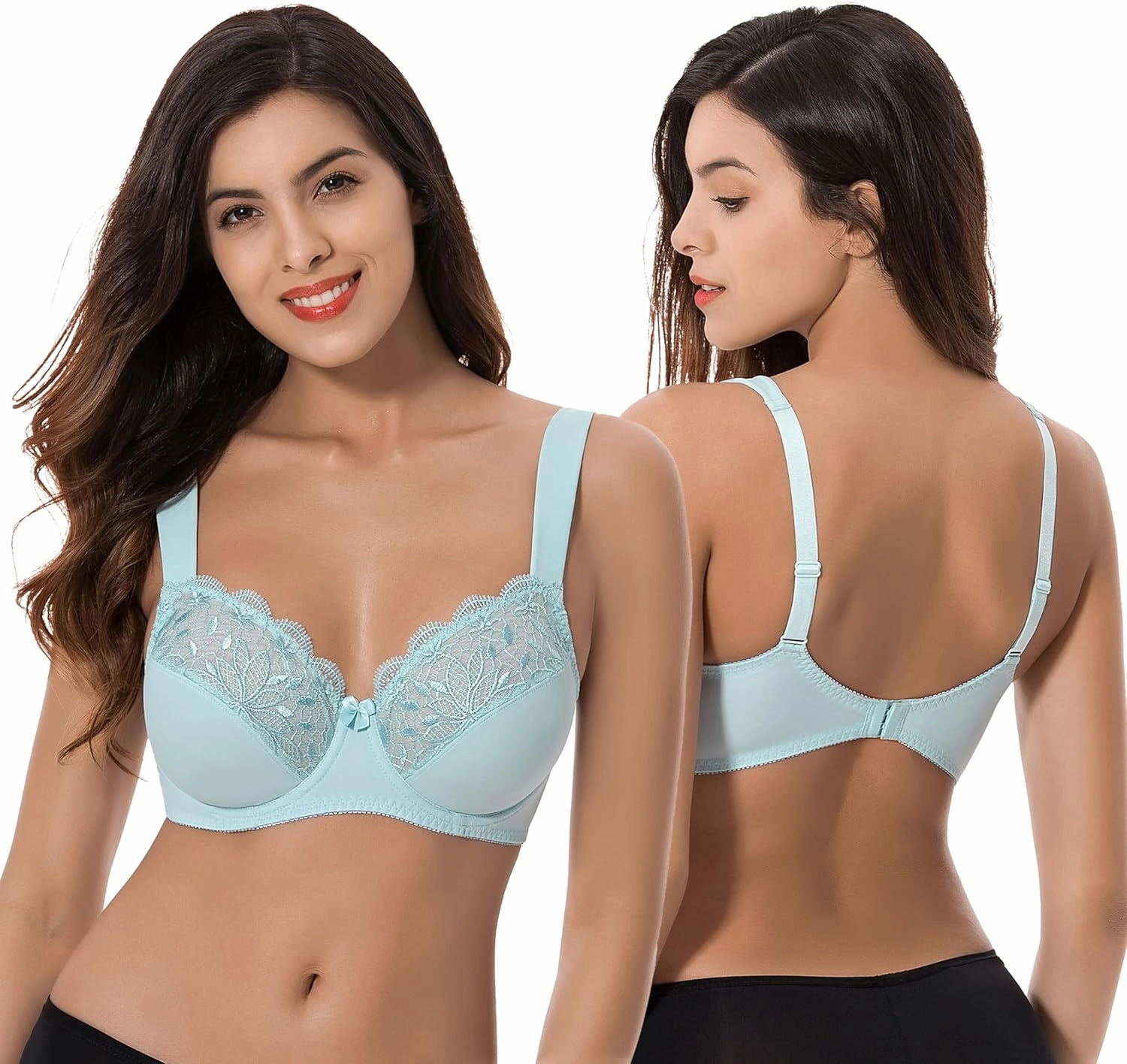 Curve Muse Plus Size Minimizer Underwire Unlined Bras with Embroidery Lace-2 or 3Pack