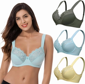 Curve Muse Plus Size Minimizer Underwire Unlined Bras with Embroidery Lace-2 or 3Pack