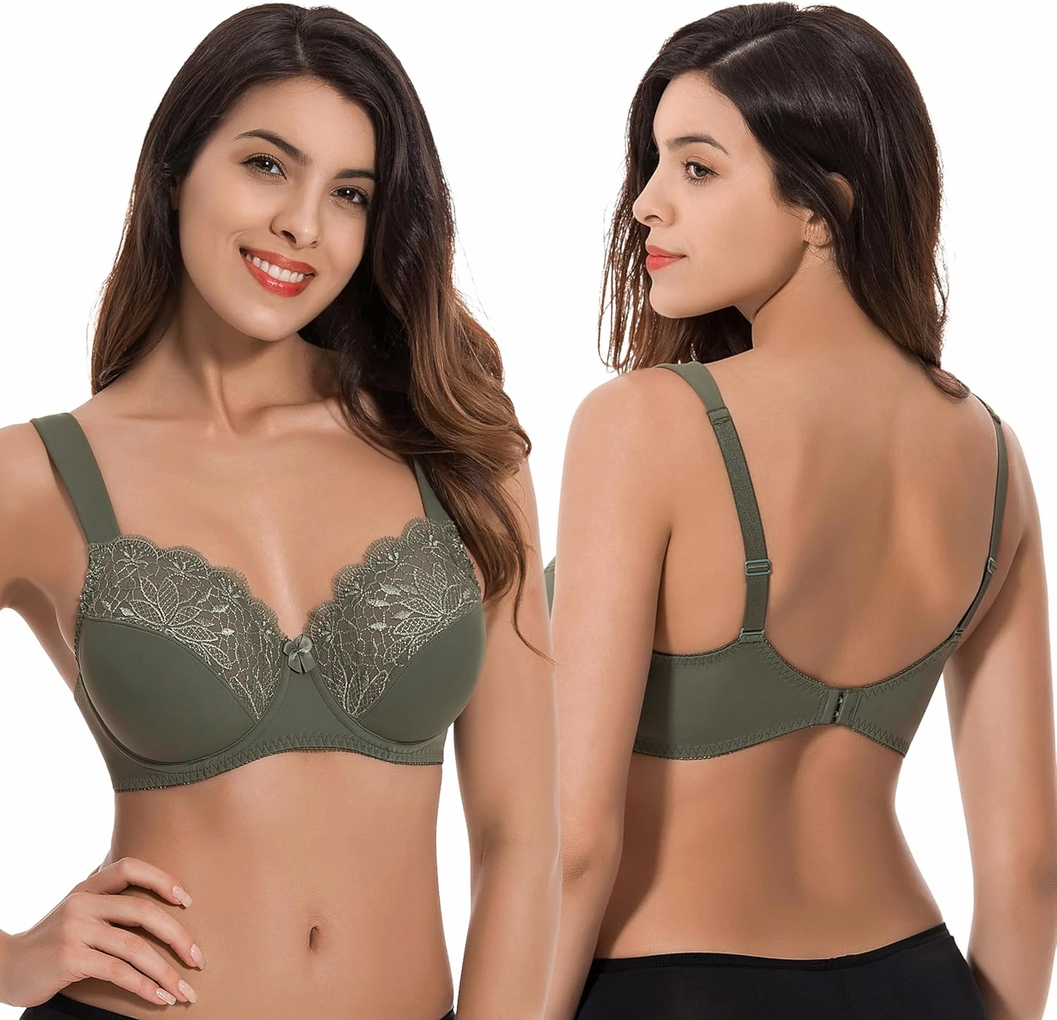 Curve Muse Plus Size Minimizer Underwire Unlined Bras with Embroidery Lace-2 or 3Pack