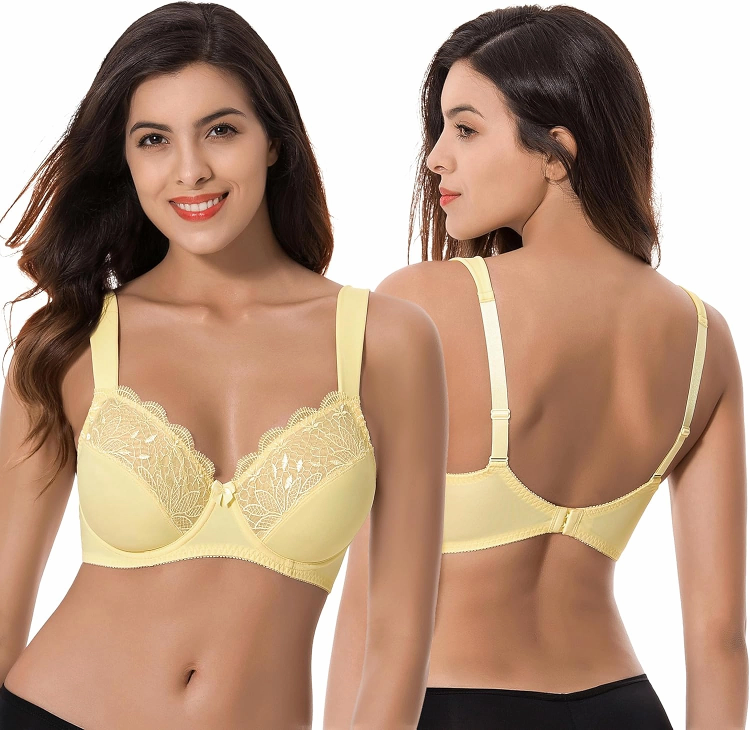 Curve Muse Plus Size Minimizer Underwire Unlined Bras with Embroidery Lace-2 or 3Pack