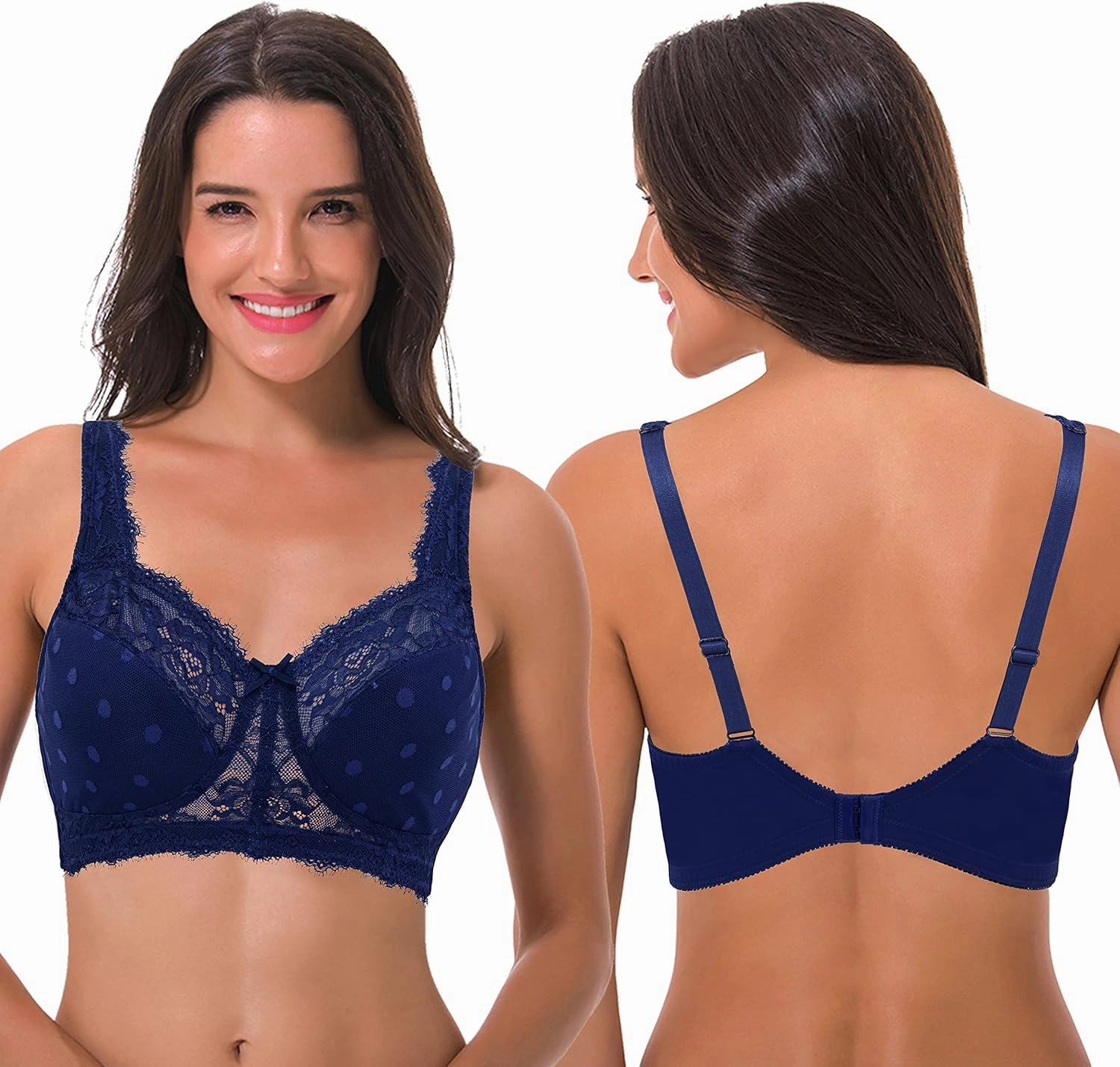 Curve Muse Women's Plus Size Minimizer Unlined Wireless Lace Full Coverage Bras
