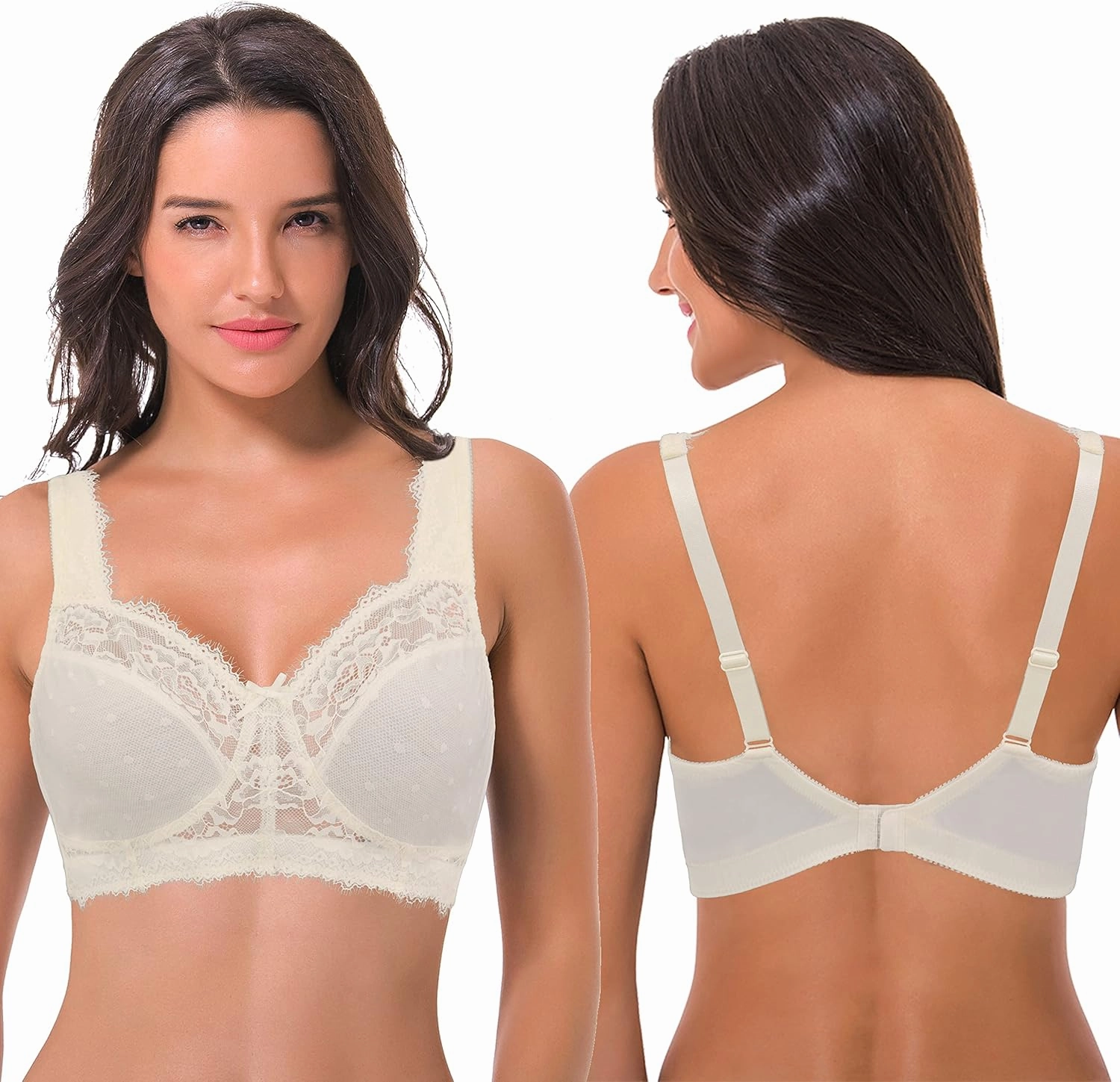 Curve Muse Women's Plus Size Minimizer Unlined Wireless Lace Full Coverage Bras