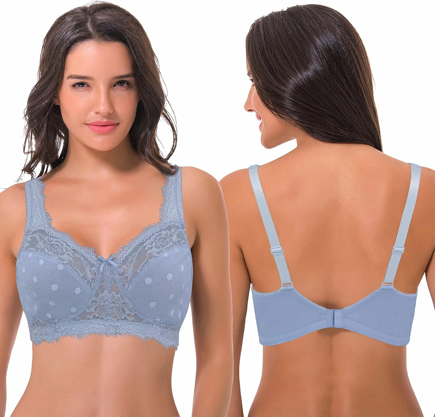 Curve Muse Women's Plus Size Minimizer Unlined Wireless Lace Full Coverage Bras