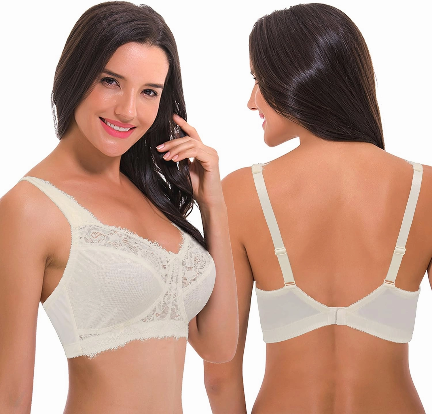 Curve Muse Women's Plus Size Minimizer Unlined Wireless Lace Full Coverage Bras
