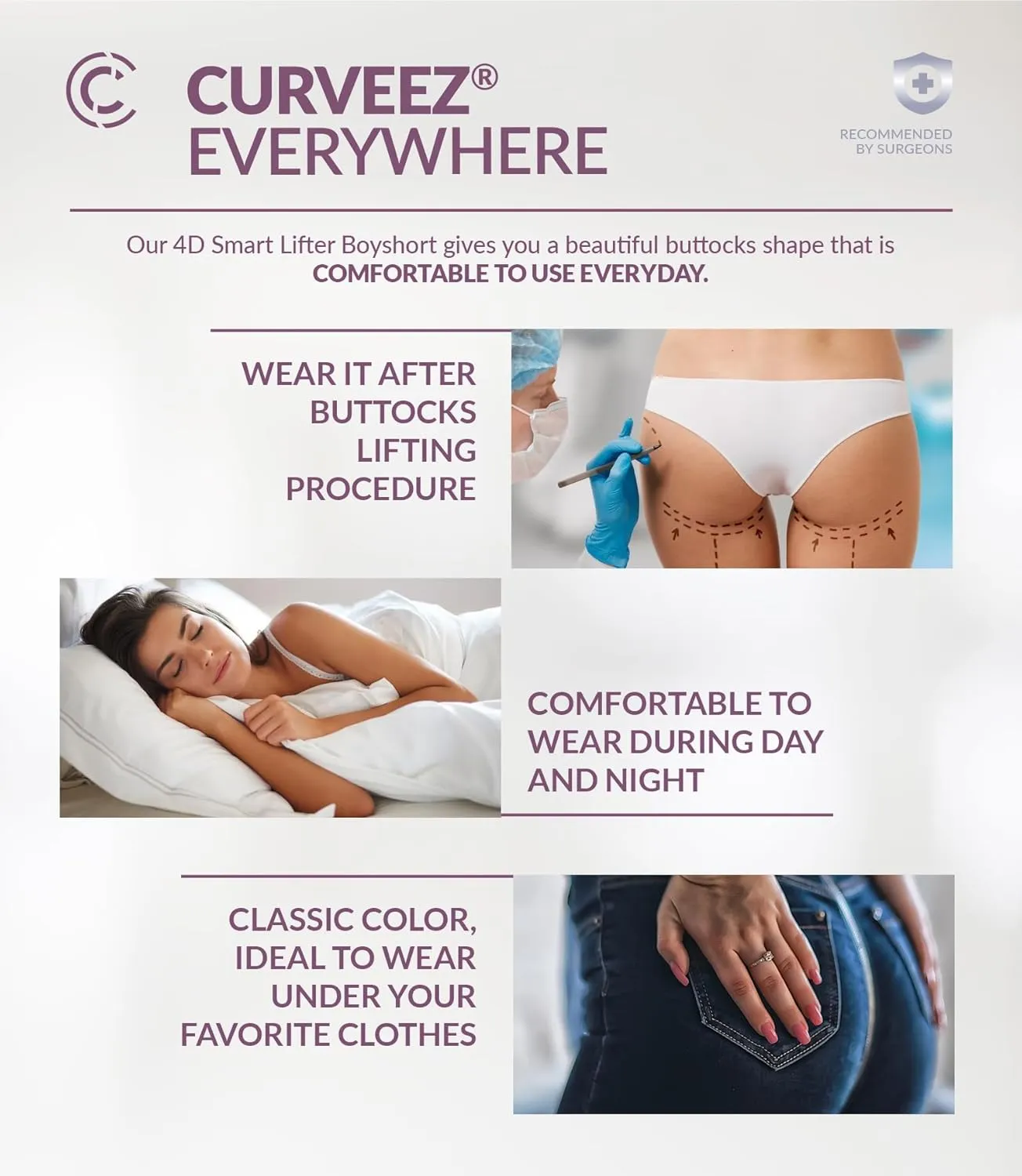 CURVEEZ Tummy Control Panties - Butt Lifting Shapewear Body Shaper for Women - Butt Lifter Faja Shorts Hip Enhancer