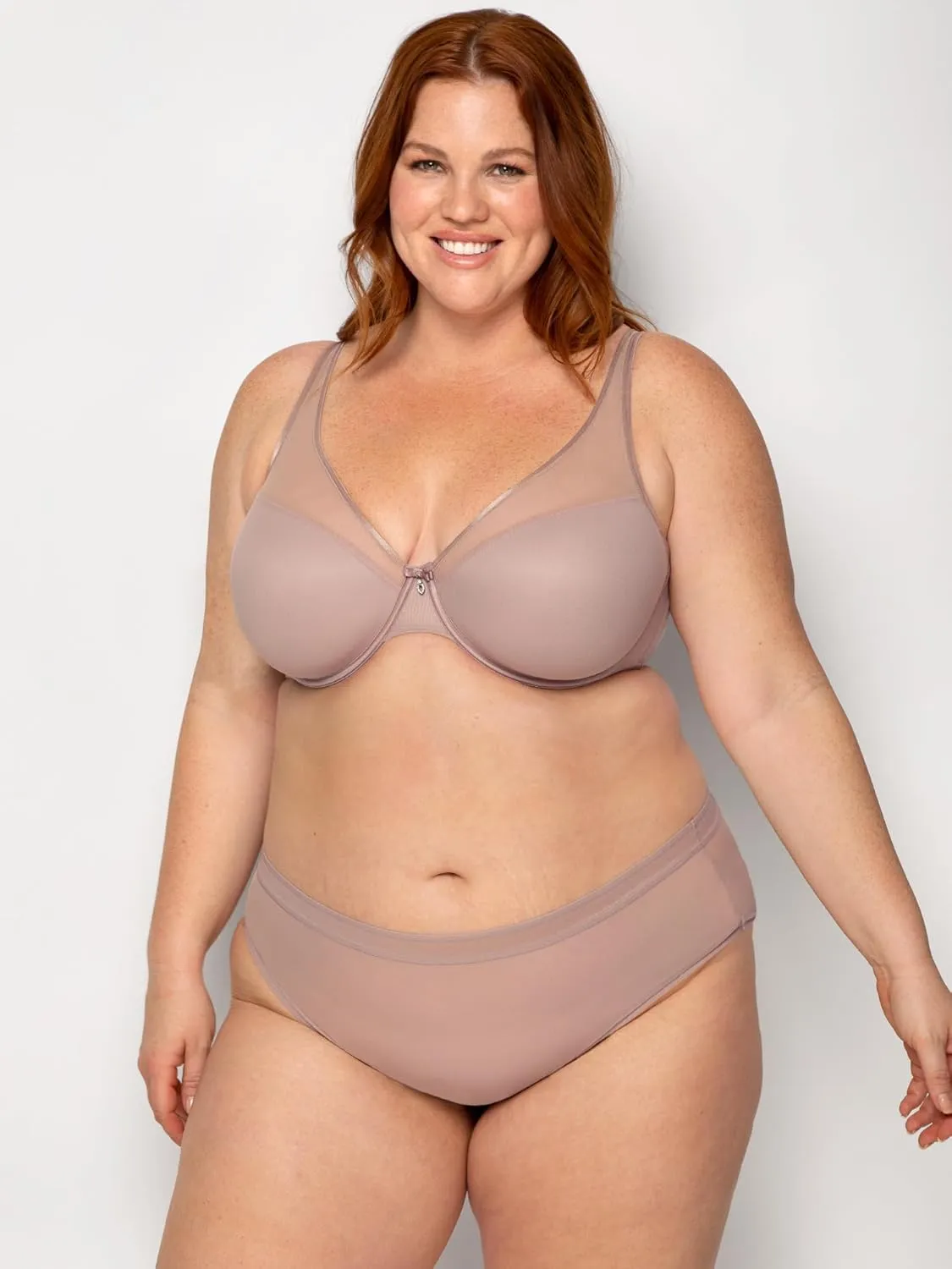 Curvy Couture Women's Plus Size Sheer Mesh T-Shirt Bra – Deep Plunge & Full Coverage Fit