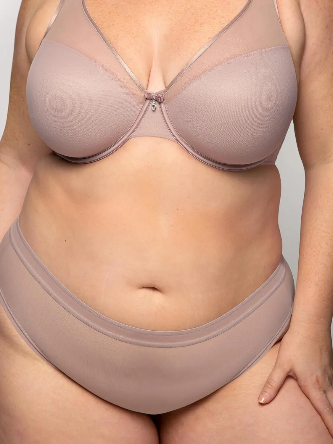 Curvy Couture Women's Plus Size Sheer Mesh T-Shirt Bra – Deep Plunge & Full Coverage Fit