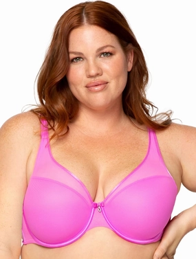 Curvy Couture Women's Plus Size Sheer Mesh T-Shirt Bra – Deep Plunge & Full Coverage Fit