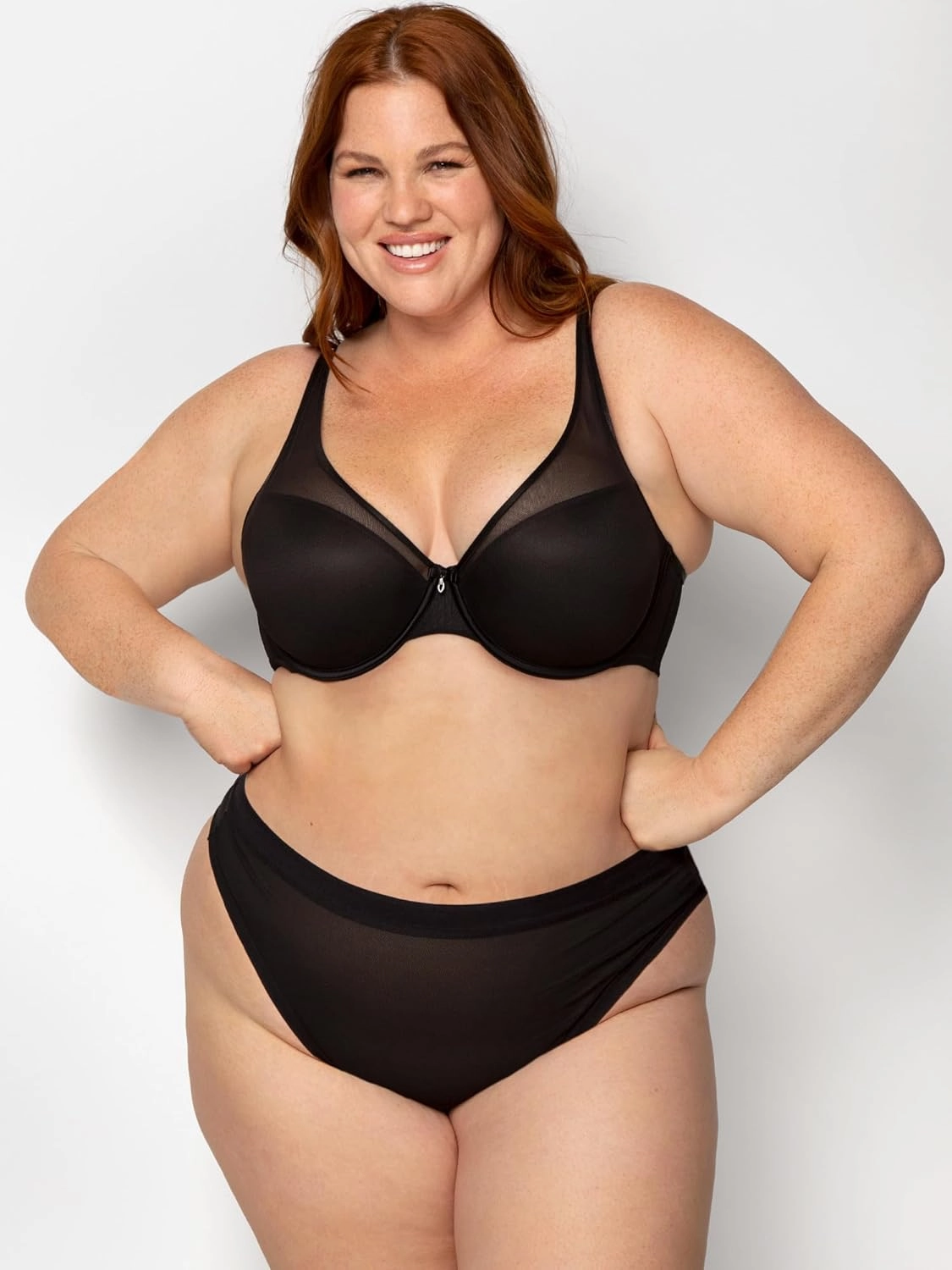 Curvy Couture Women's Plus Size Sheer Mesh T-Shirt Bra – Deep Plunge & Full Coverage Fit