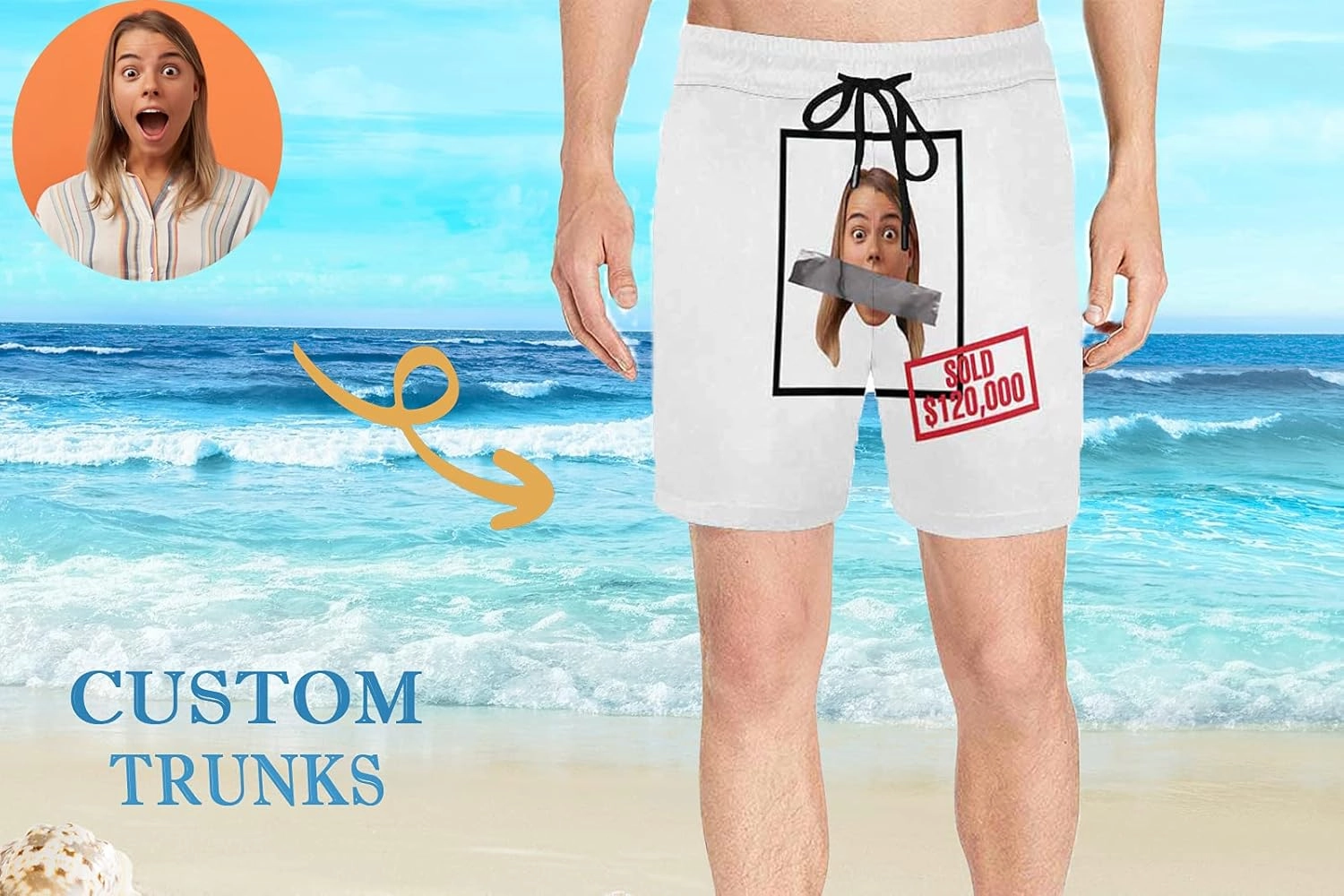 Custom Funny Swim Shorts with Faces Customized Gifts Mens Swim Trunks Wife Girlfriend Photos Beach Board Short for Men