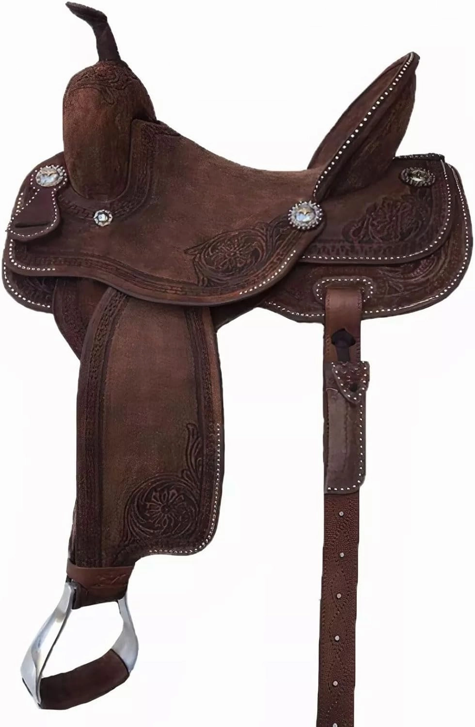 Custom Made Antique Finish Western Horse Saddle Barrel Racing Trail Hand Tooled Carved Leather Equestrian Tack Set 10" to 18" ST-WLS-0166