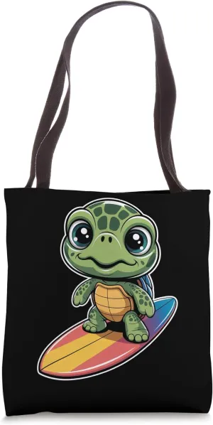 Cute Chibi Turtle Surfing Tote Bag