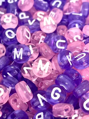 Cute Purple and Pink Letter Bead Mix, Pink Alphabet Beads for Bracelet, Coin Letter Beads, Initial Beads for Jewelry, DIY Jewelry, Rave Bead