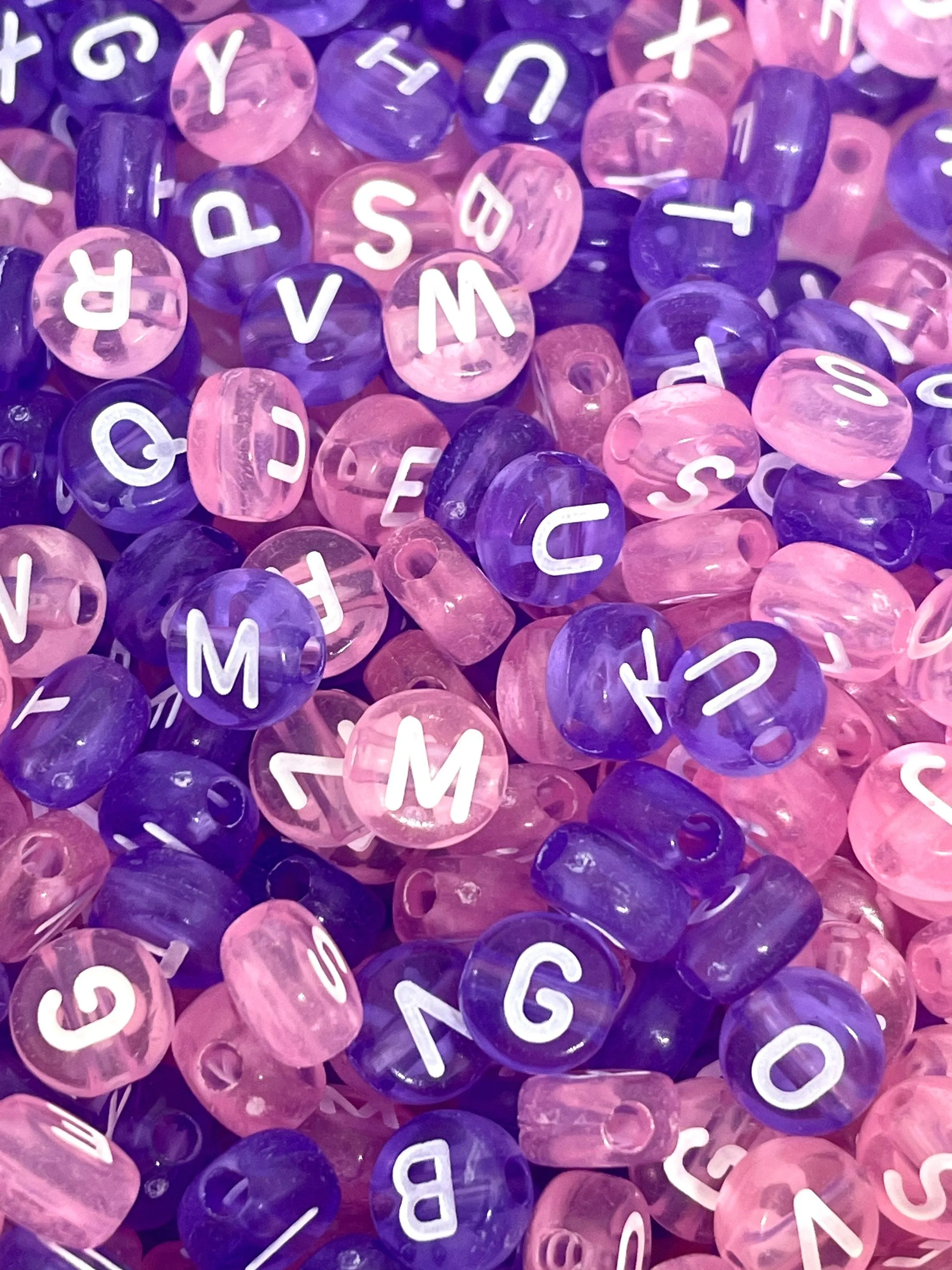 Cute Purple and Pink Letter Bead Mix, Pink Alphabet Beads for Bracelet, Coin Letter Beads, Initial Beads for Jewelry, DIY Jewelry, Rave Bead