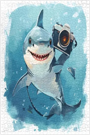 Cute Shark Camera Fish Jigsaw Puzzles for Adults 1000 Piece, Vertical Puzzle Exquisite Challenging Puzzle Game Experience 19.69x29.53 in