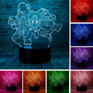 Cute Super Mario Luigi Bros Toad Yoshi Dragon Donkey Kong Bowser Anime Character 3D LED Bedroom Decor Sleep Table Lamp with Remote 7 Colors Visual Night Light Birthday Christmas Gifts for Kids