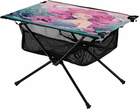 Cute Cartoon Mermaid Portable Folding Camping Table, Compact Lightweight Beach Table with Carrying Bag for Outdoor Picnics, BBQs, Camp