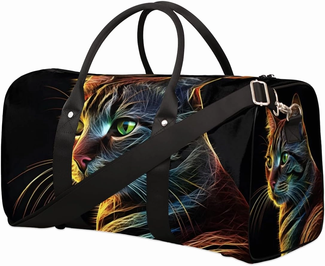 Cute Cat Travel Duffle Bag for Women Men Gym Duffel Foldable Bag Waterproof Weekender Lovely Animal Duffle Tote