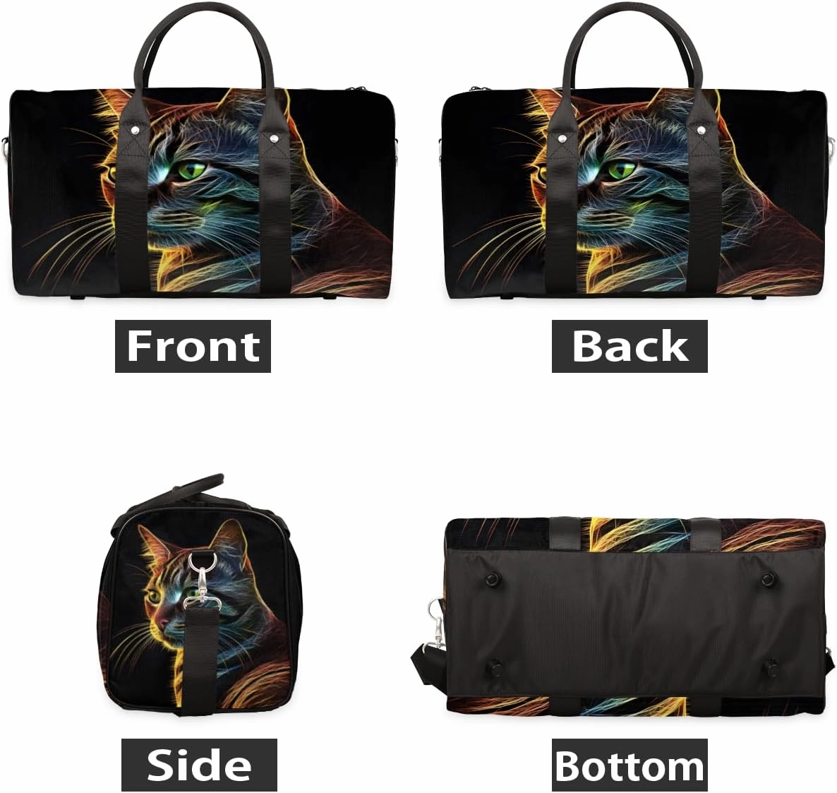 Cute Cat Travel Duffle Bag for Women Men Gym Duffel Foldable Bag Waterproof Weekender Lovely Animal Duffle Tote
