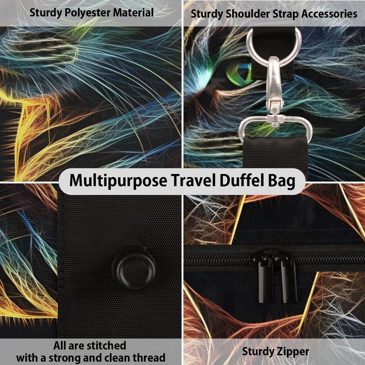 Cute Cat Travel Duffle Bag for Women Men Gym Duffel Foldable Bag Waterproof Weekender Lovely Animal Duffle Tote