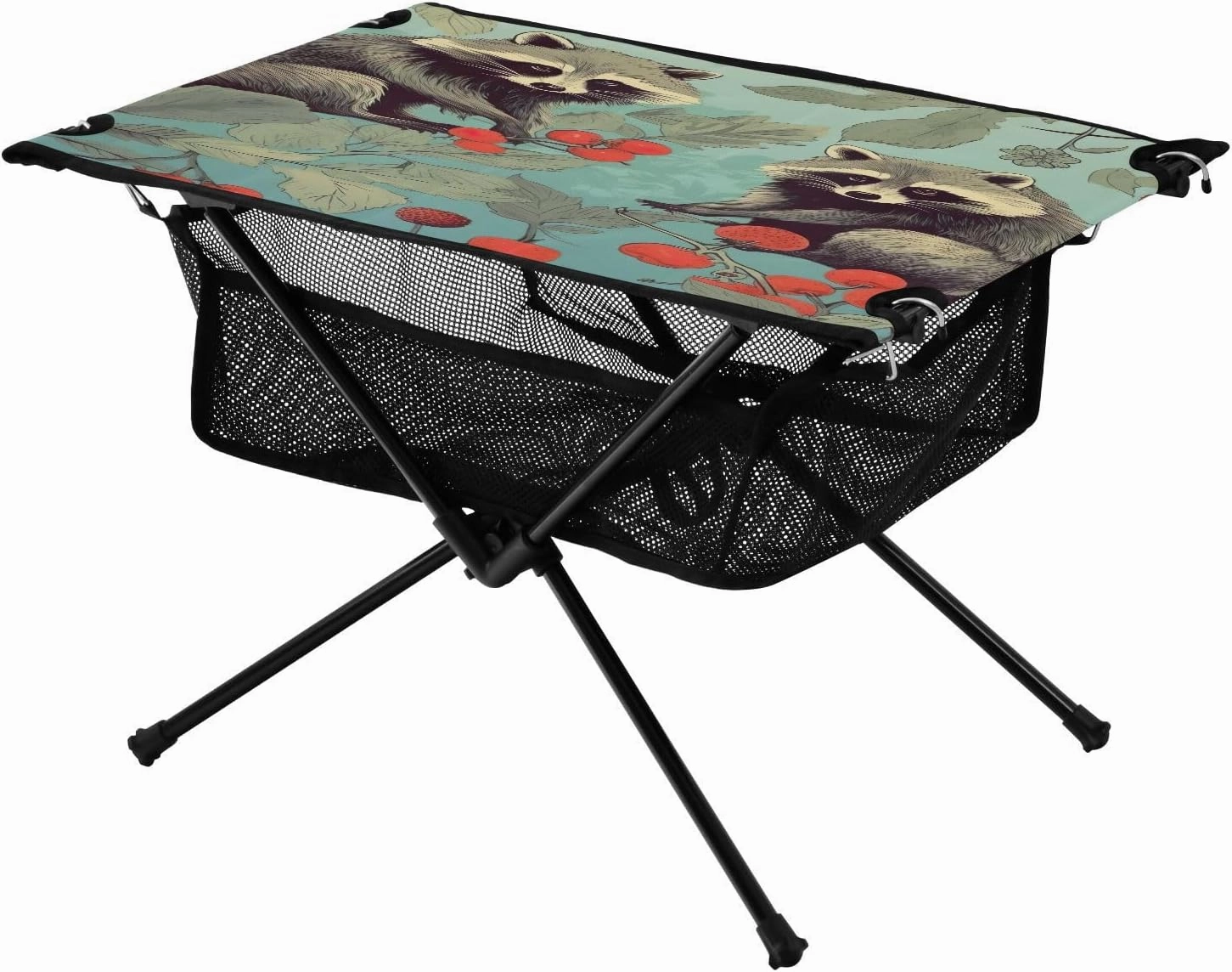 Cute Raccoons Portable Folding Camping Table, Compact Lightweight Beach Table with Carrying Bag for Outdoor Picnics, BBQs, Camp