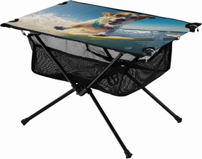 Cute Surfing Dog Portable Folding Camping Table, Compact Lightweight Beach Table with Carrying Bag for Outdoor Picnics, BBQs, Camp