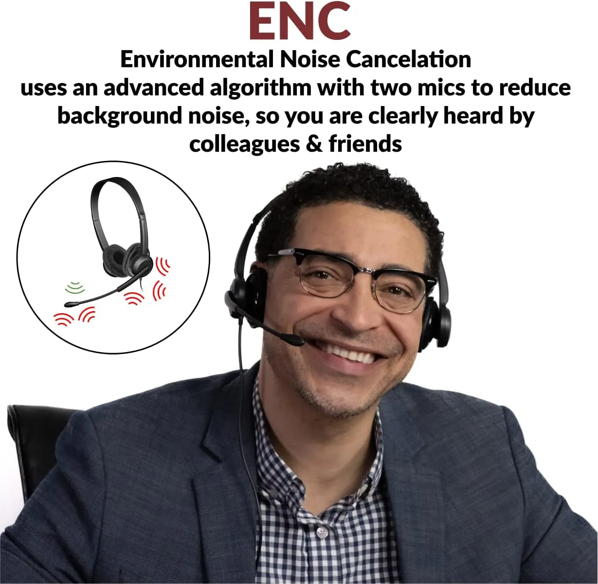 Cyber Acoustics Stereo USB Headset with ENC (AC-204ENC) – Advanced Environmental Noise Cancelation, Audio for Calls & Music, in-Line Control Module, Perfect for Call Center, Classroom, Home