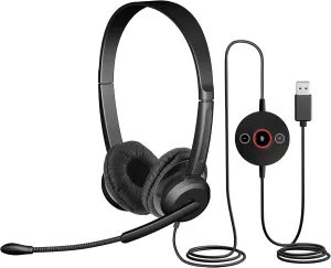 Cyber Acoustics Stereo USB Headset with ENC (AC-204ENC) – Advanced Environmental Noise Cancelation, Audio for Calls & Music, in-Line Control Module, Perfect for Call Center, Classroom, Home