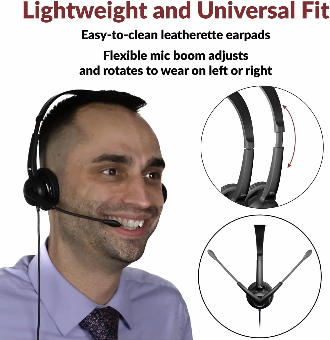 Cyber Acoustics Mono USB Headset with ENC (AC-104ENC) – Advanced Environmental Noise Cancelation, Audio for Calls & Music, in-Line Control Module, Perfect for Call Center, Classroom, Home