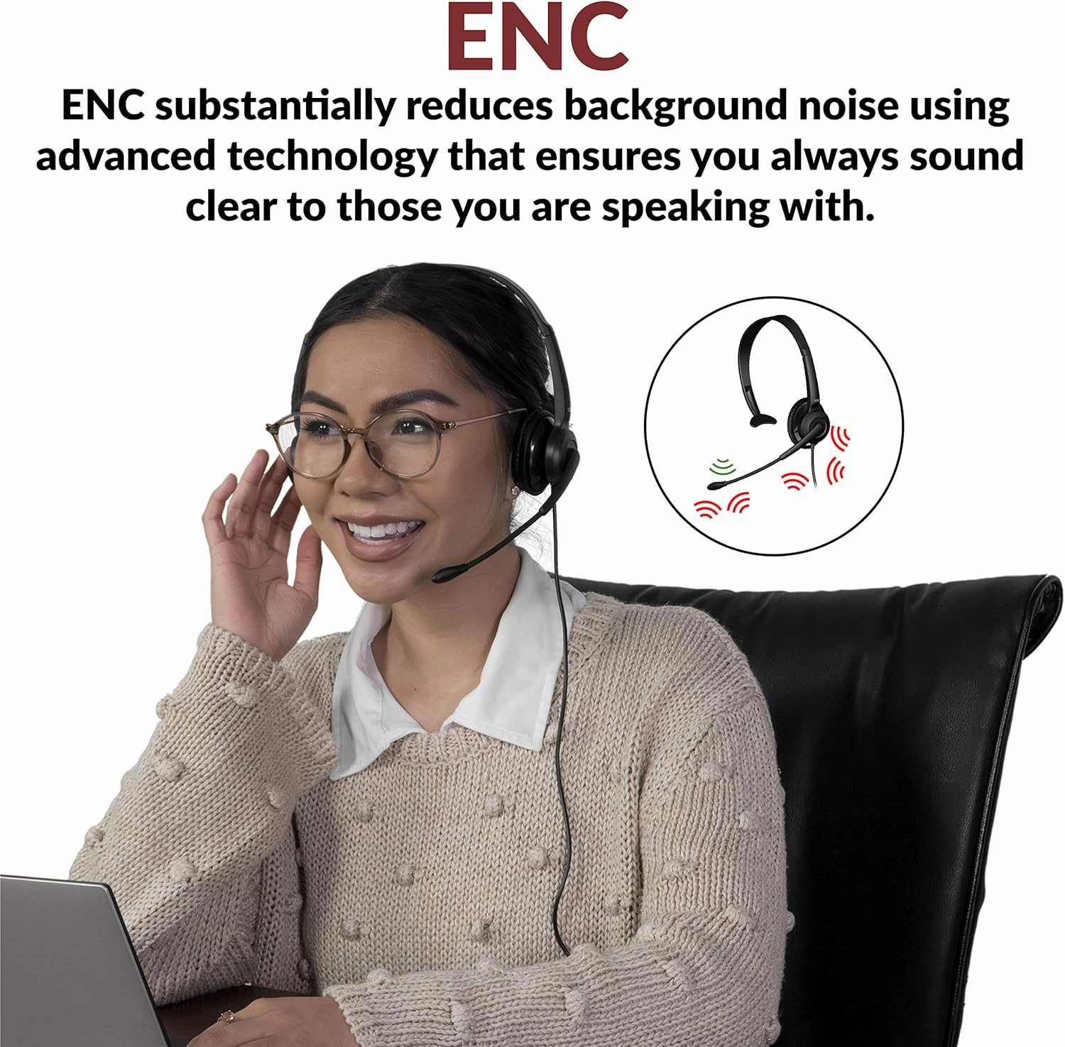 Cyber Acoustics Mono USB Headset with ENC (AC-104ENC) – Advanced Environmental Noise Cancelation, Audio for Calls & Music, in-Line Control Module, Perfect for Call Center, Classroom, Home