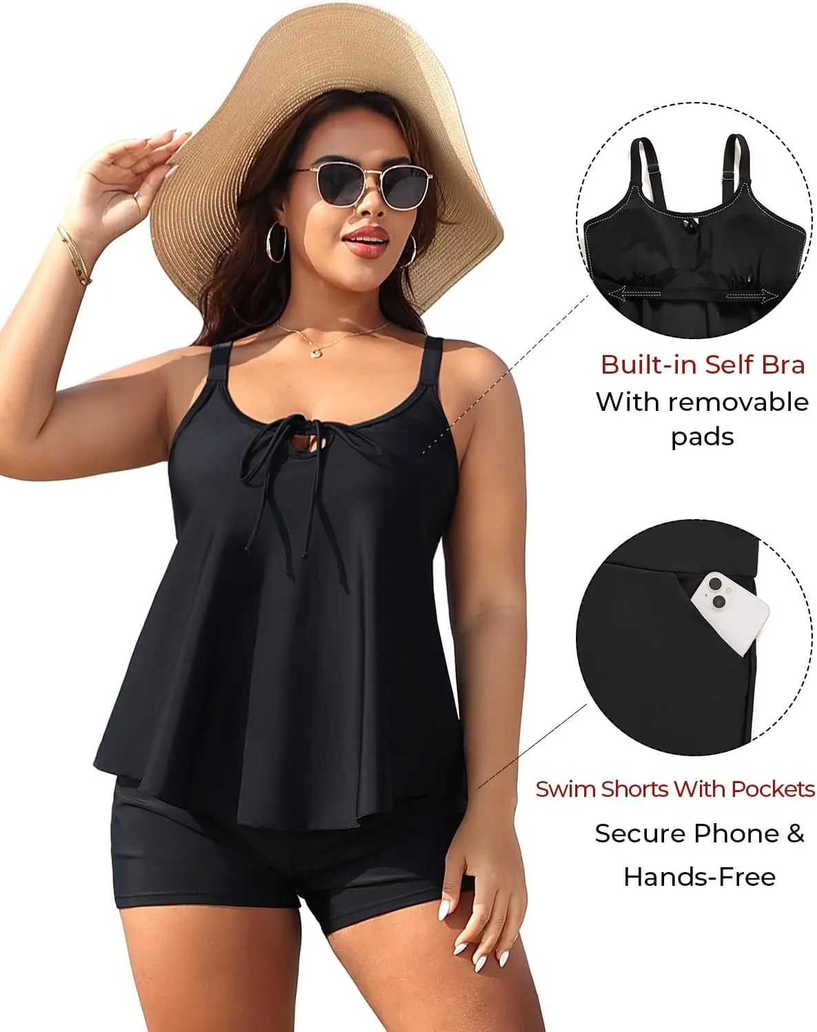 Daci Women Plus Size Tankini Swimsuit - 2 Piece Flowy Plus Size Bathing Suits and Shorts with Pockets 2025