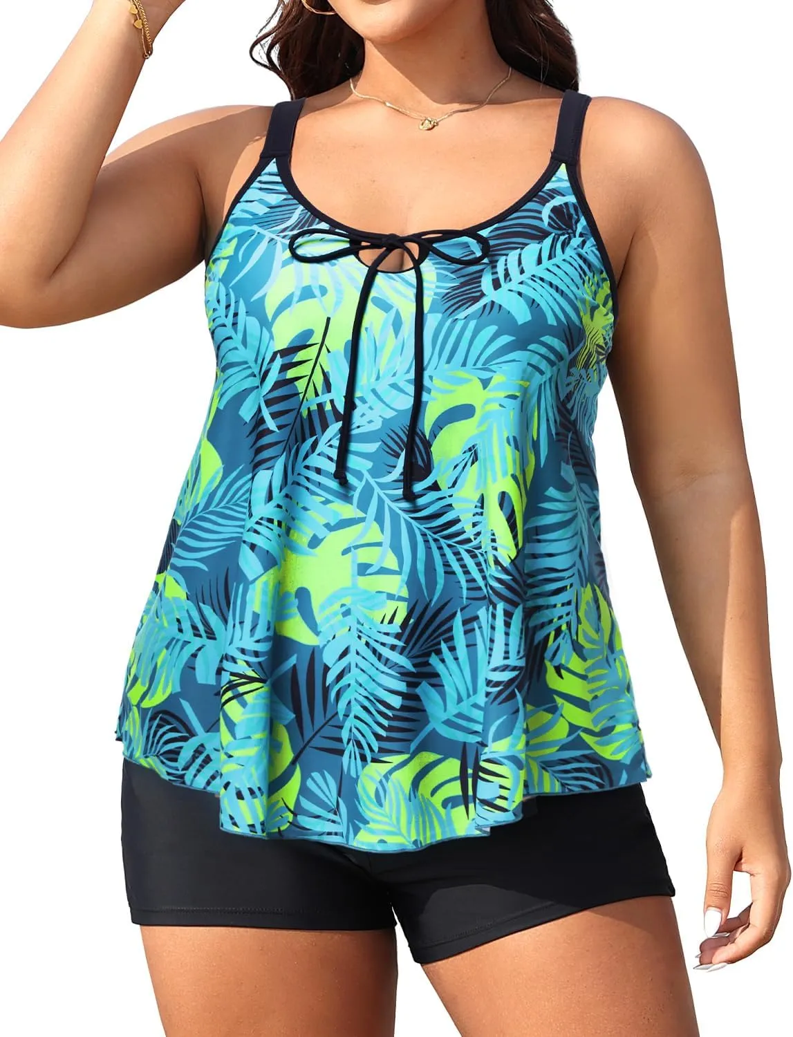 Daci Women Plus Size Tankini Swimsuit - 2 Piece Flowy Plus Size Bathing Suits and Shorts with Pockets 2025