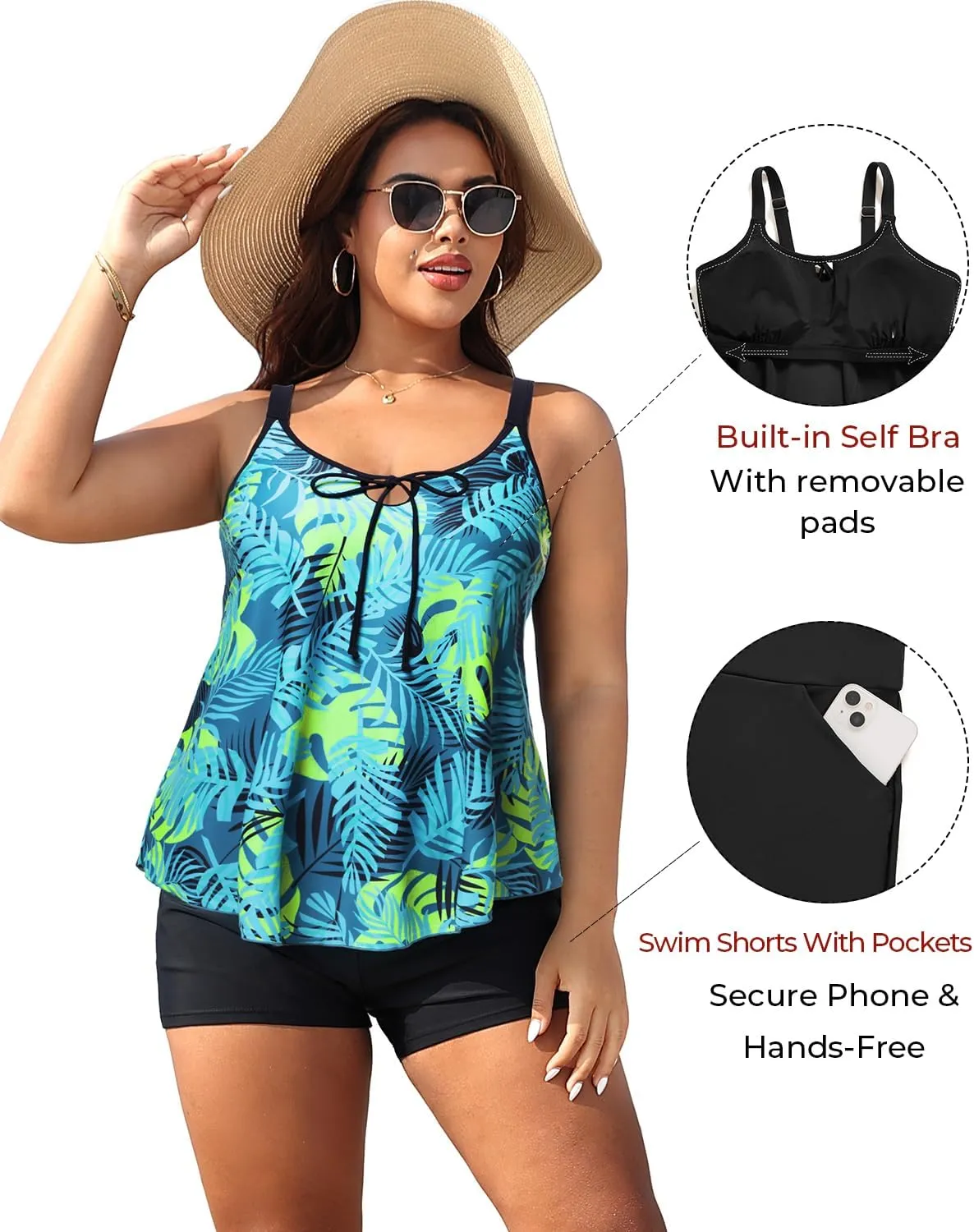 Daci Women Plus Size Tankini Swimsuit - 2 Piece Flowy Plus Size Bathing Suits and Shorts with Pockets 2025