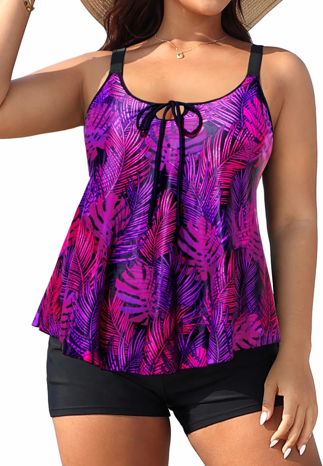 Daci Women Plus Size Tankini Swimsuit - 2 Piece Flowy Plus Size Bathing Suits and Shorts with Pockets 2025