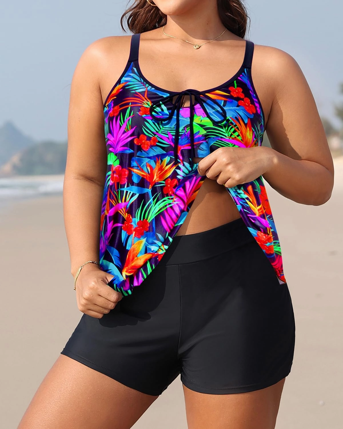 Daci Women Plus Size Tankini Swimsuit - 2 Piece Flowy Plus Size Bathing Suits and Shorts with Pockets 2025