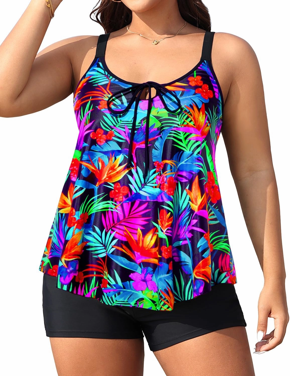 Daci Women Plus Size Tankini Swimsuit - 2 Piece Flowy Plus Size Bathing Suits and Shorts with Pockets 2025