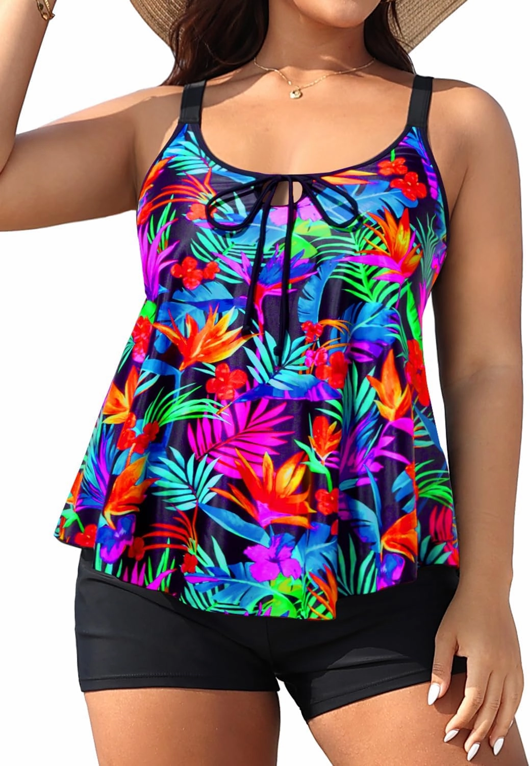 Daci Women Plus Size Tankini Swimsuit - 2 Piece Flowy Plus Size Bathing Suits and Shorts with Pockets 2025