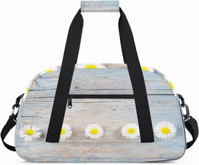 Daisy Gym Duffel Bag for Men Women Vintage Wooden Board Sports Tote Bag with Adjustable Shoulder Strap for Dance Gymnastics Traveling Outdoor Camping Overnight Stay