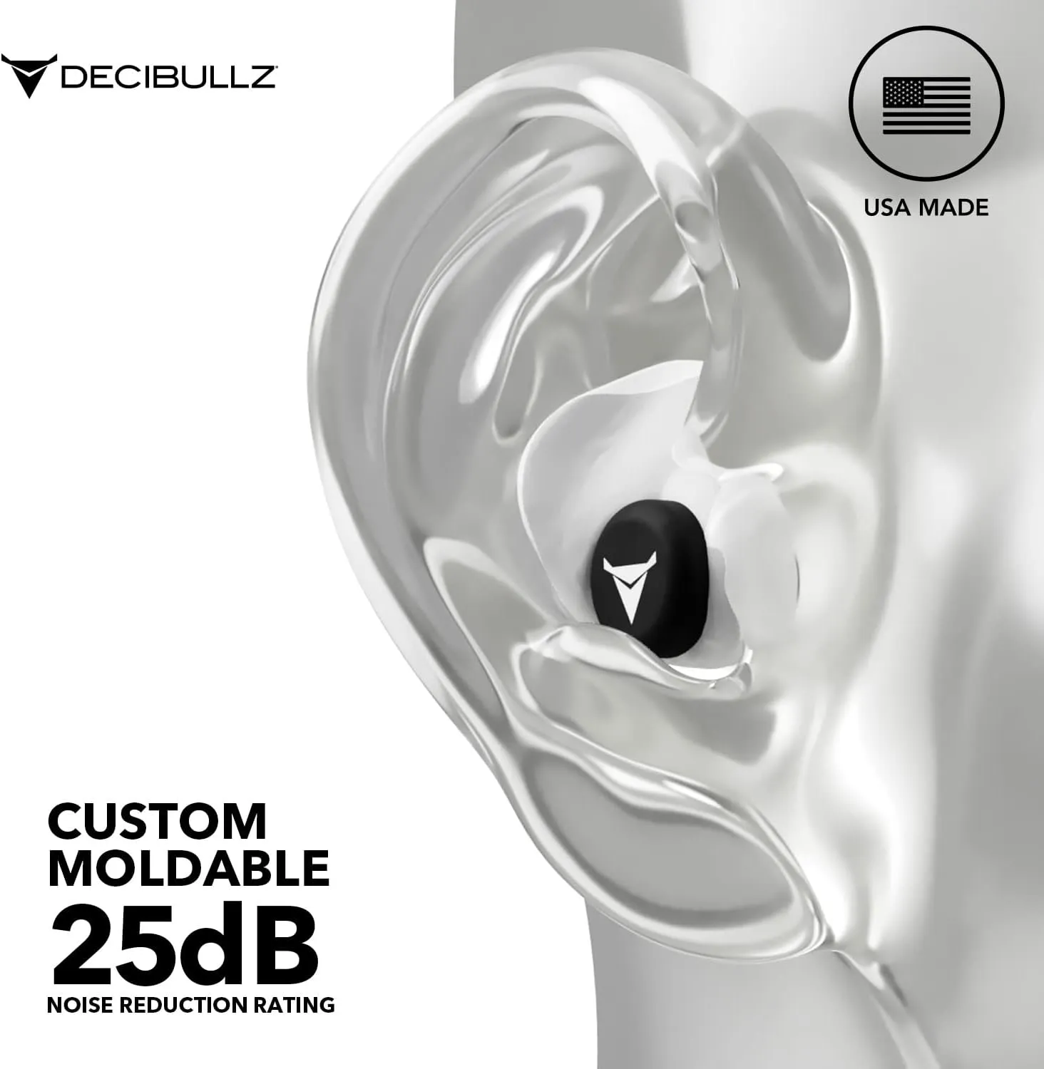 Decibullz 25-Decibel Noise-Reduction Earplugs for Hearing Protection, Custom-Molded Reusable Earplugs for Noise Sensitivity & Flights, White